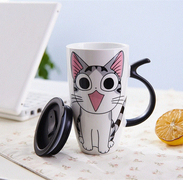 Funki Findz | Mugs | Large Ceramics Cat Mug | Spoon Lid | 20oz