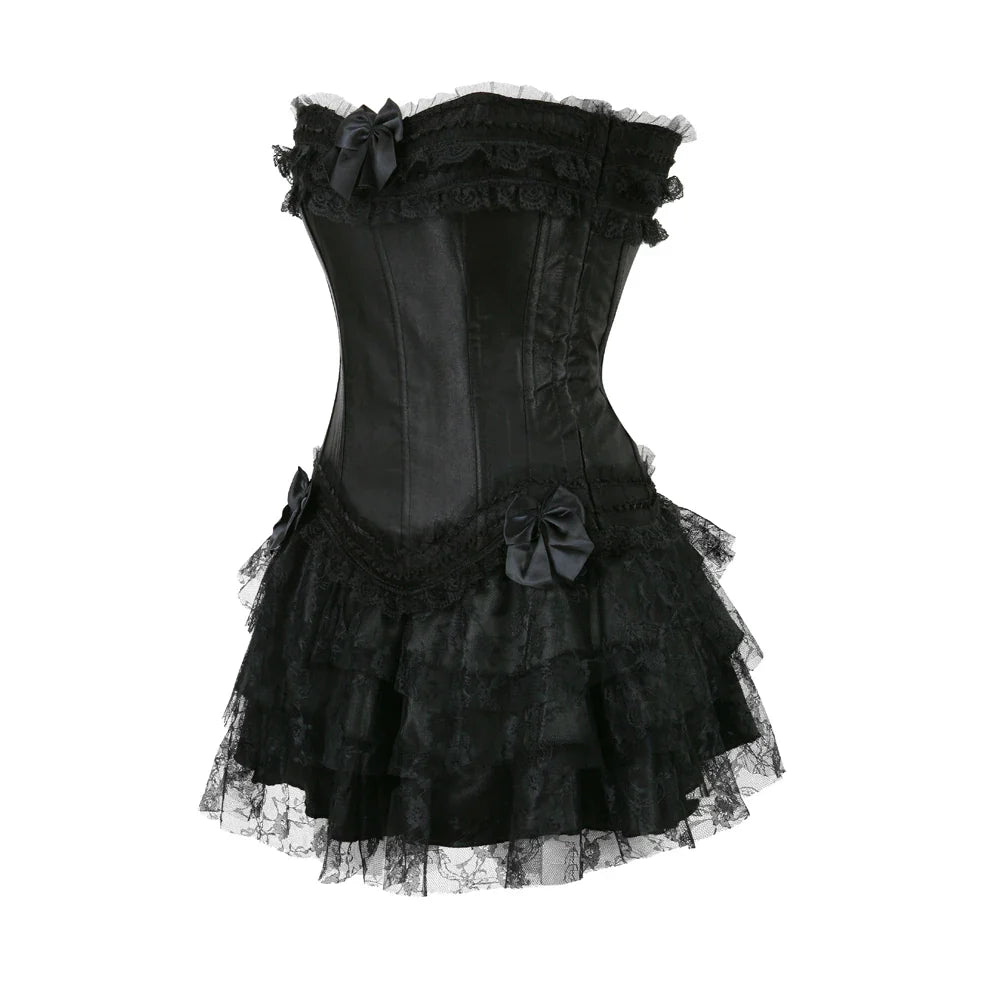 Funki Findz | Dresses | Women's Gothic Satin Lace Corset Dress