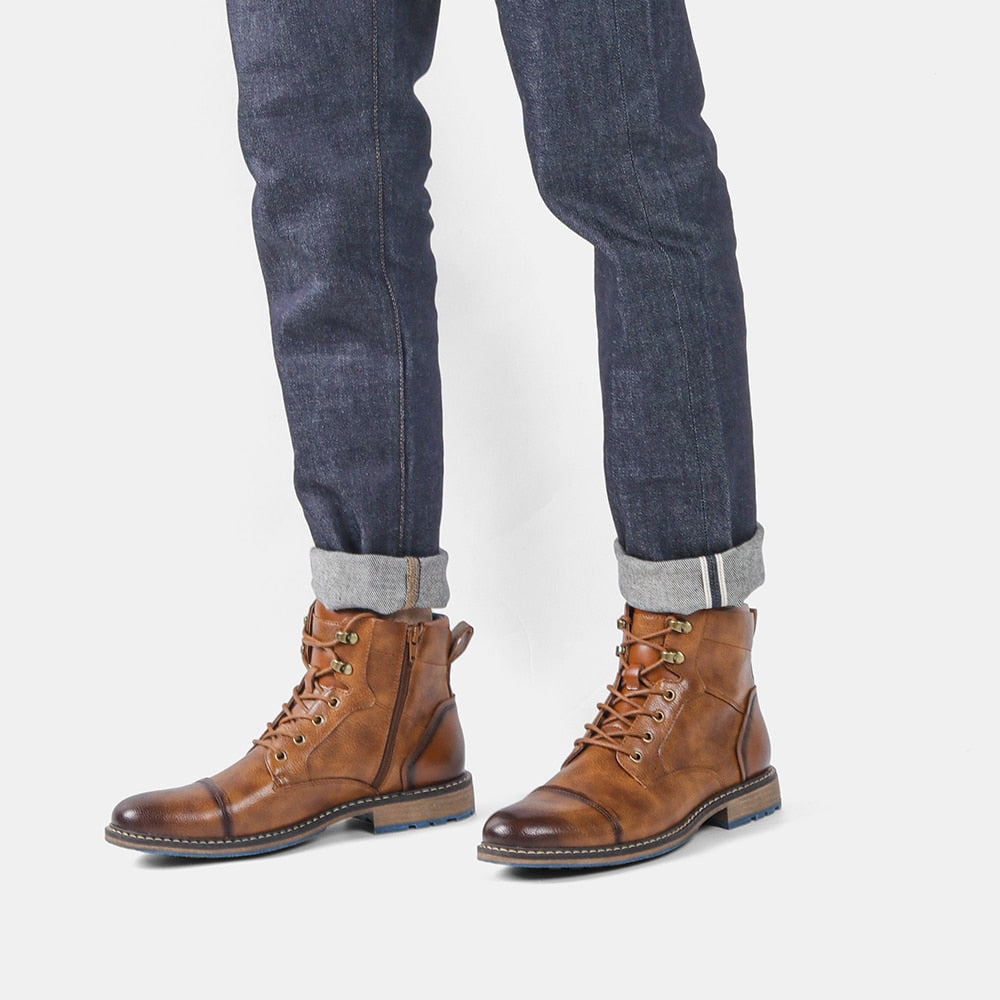 Funki Findz | Boots | Men's Faux Leather Retro Ankle Dress Boot