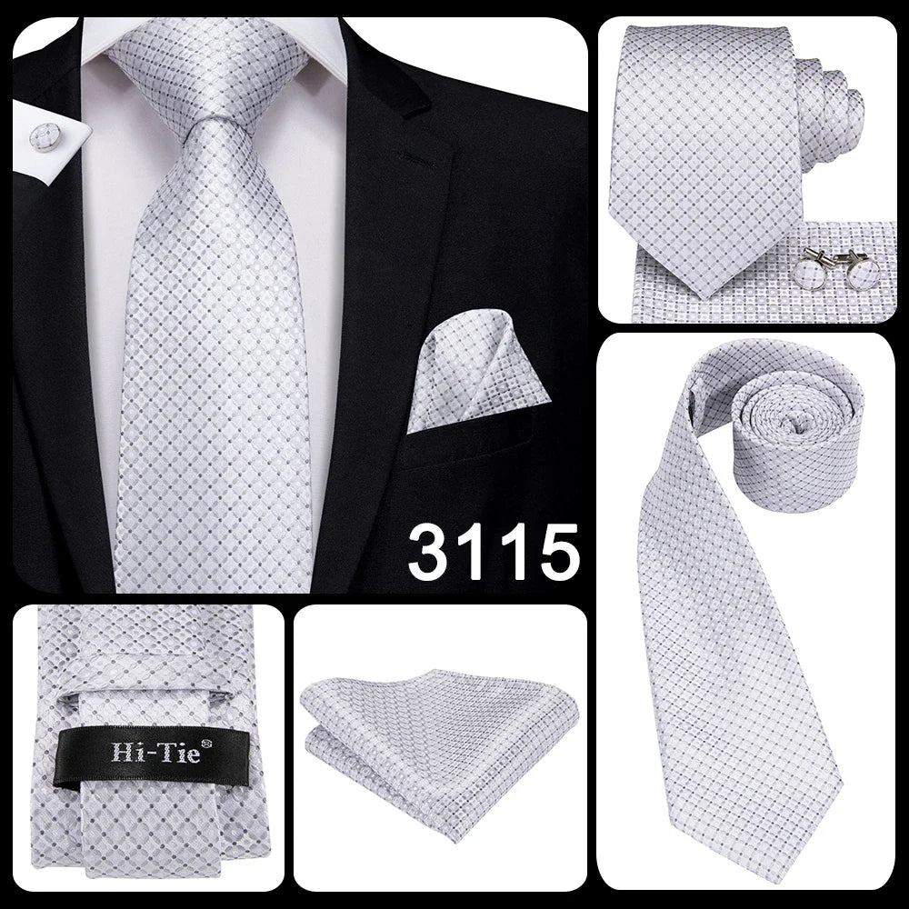 Funki Findz | Neckties | Men's 3pcs White Silk Wedding Tie Sets
