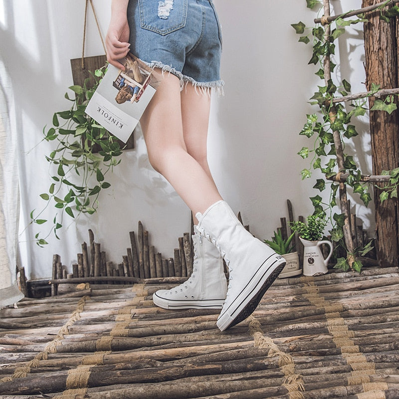 Funki Findz | Boots | Women's Calf-High Flat Canvas Sneakers