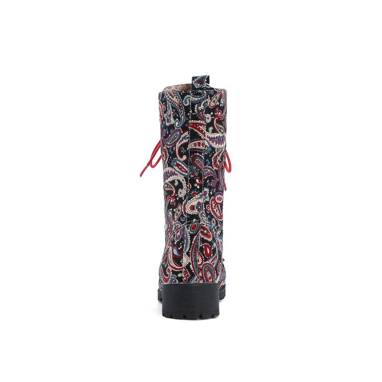 Funki Findz | Boots | Women's Flower Print Lace Up Calf Boots