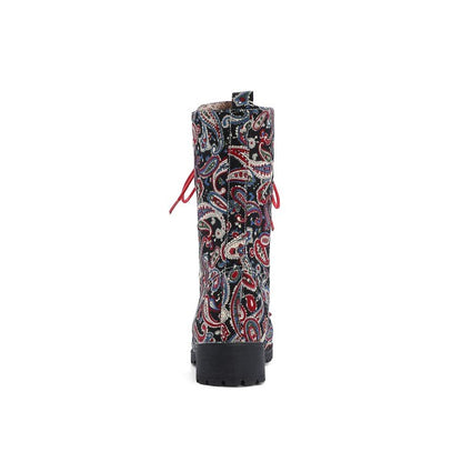 Funki Findz | Boots | Women's Flower Print Lace Up Calf Boots