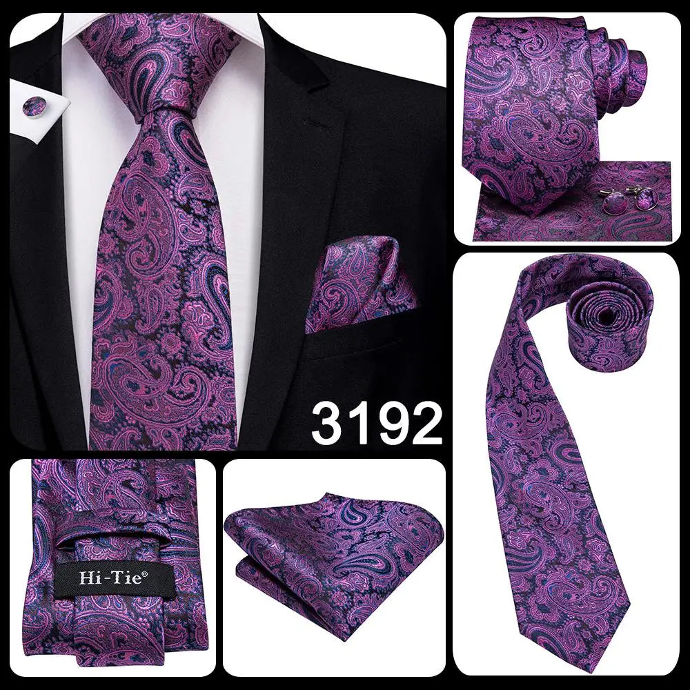 Funki Findz | Neckties | Men's Purple Silk Wedding 3Pcs Tie Set