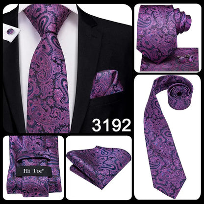 Funki Findz | Neckties | Men's Purple Silk Wedding 3Pcs Tie Set
