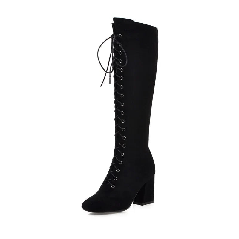 Funki Findz | Boots | Women's Suede Lace Up Knee High Boots