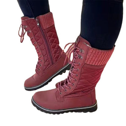 Funki Findz | Boots | Women's Plush Mid-Calf Lace Up Flat Boots