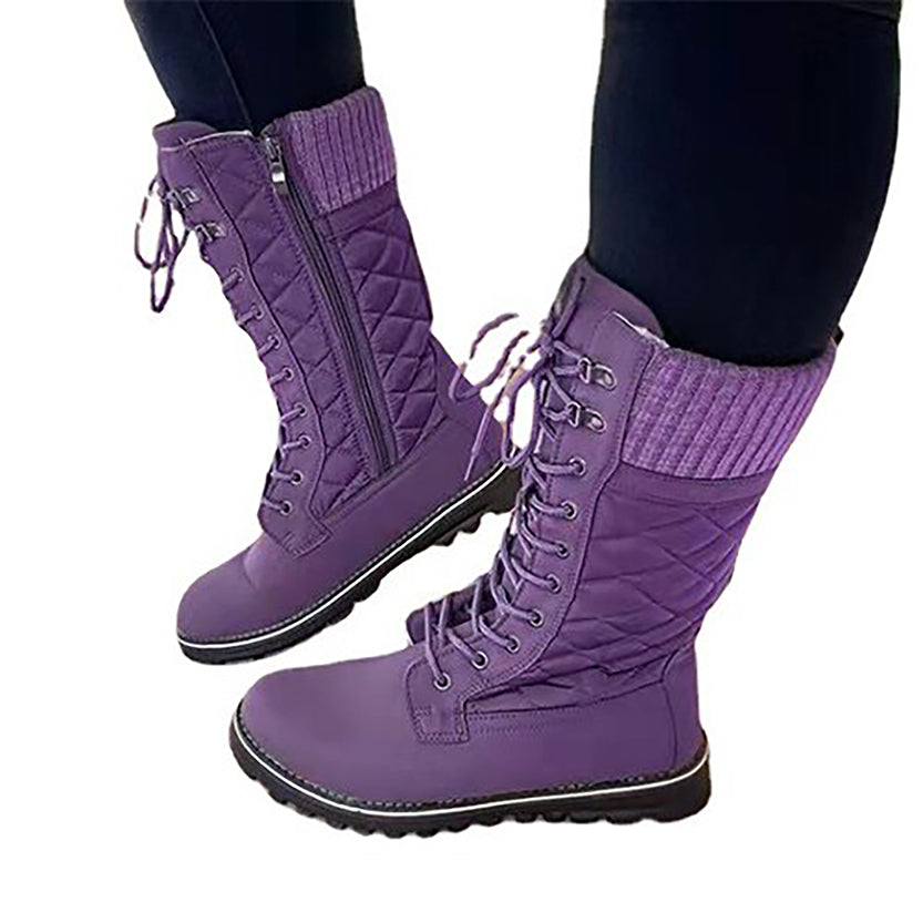 Funki Findz | Boots | Women's Plush Mid-Calf Lace Up Flat Boots