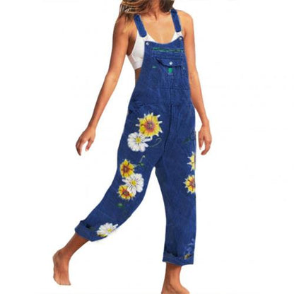 Funki Findz | Pants | Women's Denim Overalls Sunflower Print