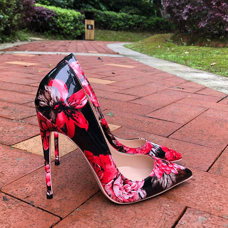 Funki Findz | Shoes | Women's Glossy Floral Print High Stilettos