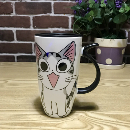 Funki Findz | Mugs | Large Ceramics Cat Mug | Spoon Lid | 20oz