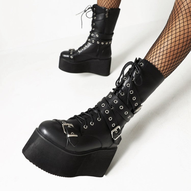 Funki Findz | Boots | Women's Buckle Wedge Platform Boots