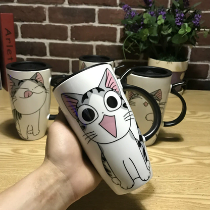 Funki Findz | Mugs | Large Ceramics Cat Mug | Spoon Lid | 20oz