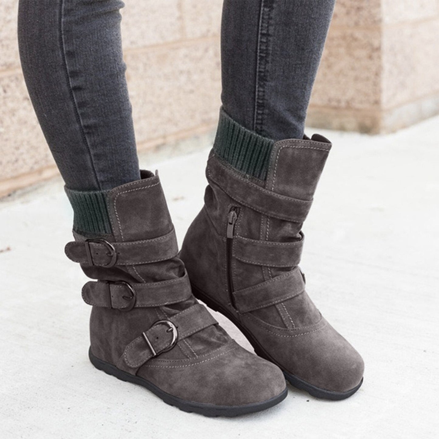 Funki Findz | Boots | Women's Buckled Suede Snow Ankle Boots