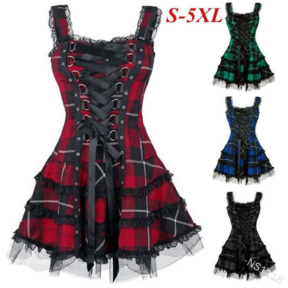 Funki Findz | Dresses | Women's Gothic Punk Plaid Mini Dress