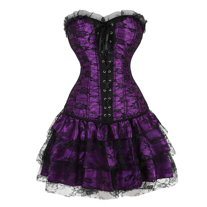 Funki Findz | Dresses | Women's Gothic Satin Lace Corset Dress