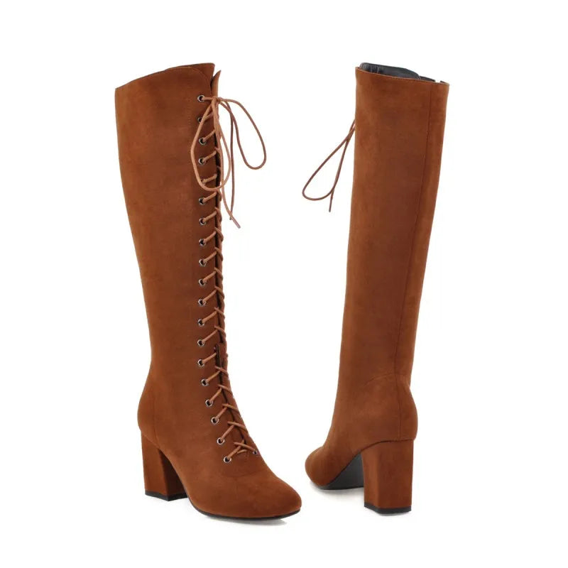 Funki Findz | Boots | Women's Suede Lace Up Knee High Boots