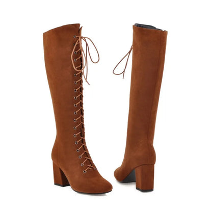 Funki Findz | Boots | Women's Suede Lace Up Knee High Boots