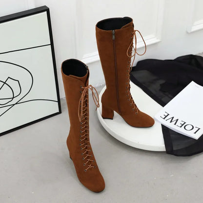 Funki Findz | Boots | Women's Suede Lace Up Knee High Boots