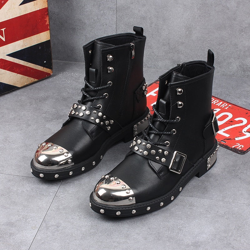 Funki Findz | Boots | Men's Leather Gothic Rivet Ankle Boots
