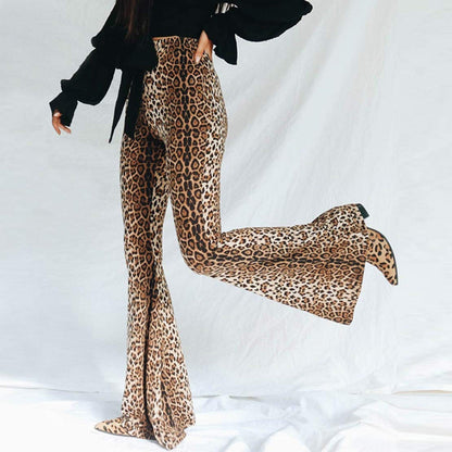 Funki Findz | Pants | Women's Leopard Print Stretch Flared Pants