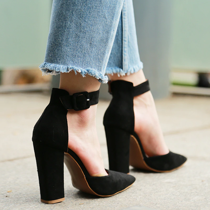 Funki Findz | Shoes | Women's High Block Heel Flock Party Shoe