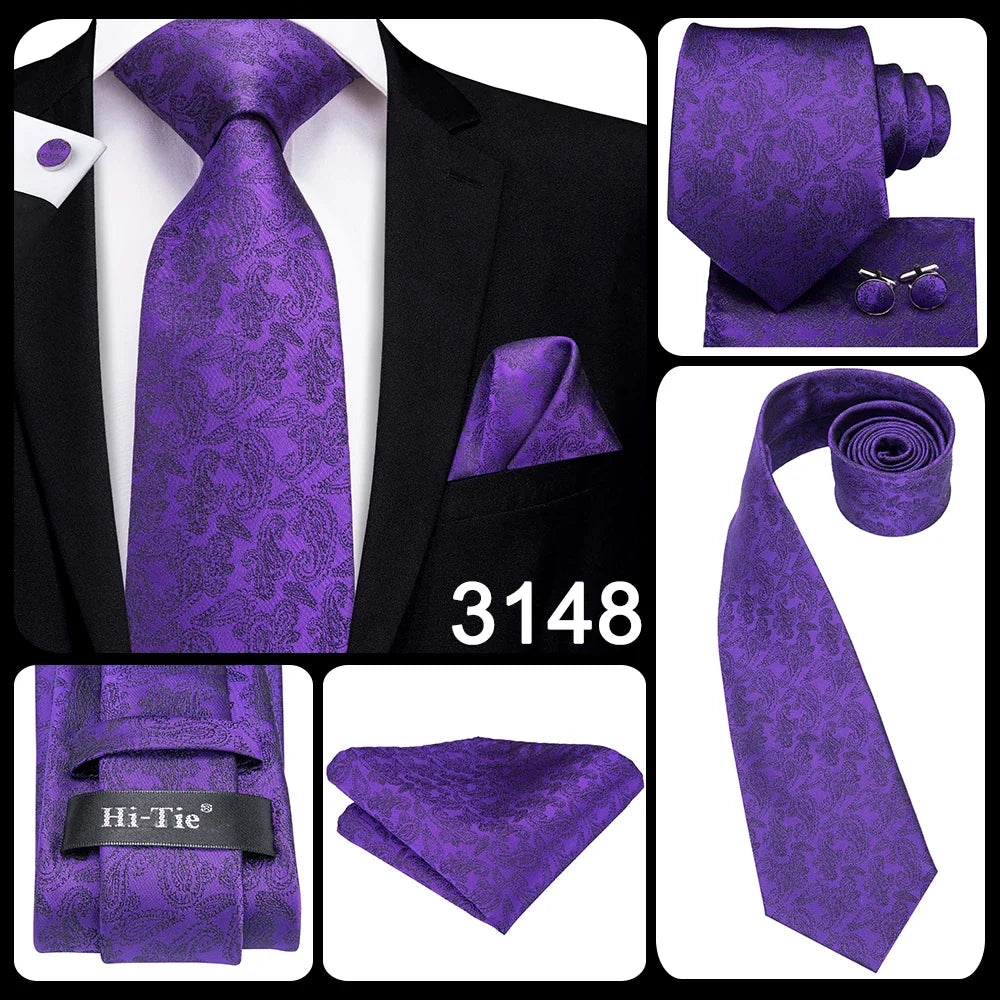 Funki Findz | Neckties | Men's Purple Silk Wedding 3Pcs Tie Set