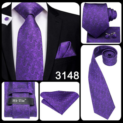 Funki Findz | Neckties | Men's Purple Silk Wedding 3Pcs Tie Set
