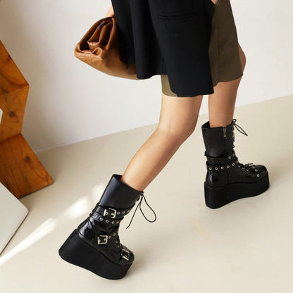 Funki Findz | Boots | Women's Buckle Wedge Platform Boots