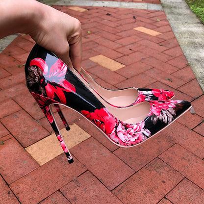 Funki Findz | Shoes | Women's Glossy Floral Print High Stilettos