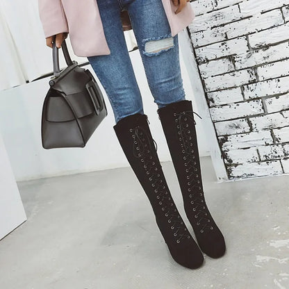 Funki Findz | Boots | Women's Suede Lace Up Knee High Boots