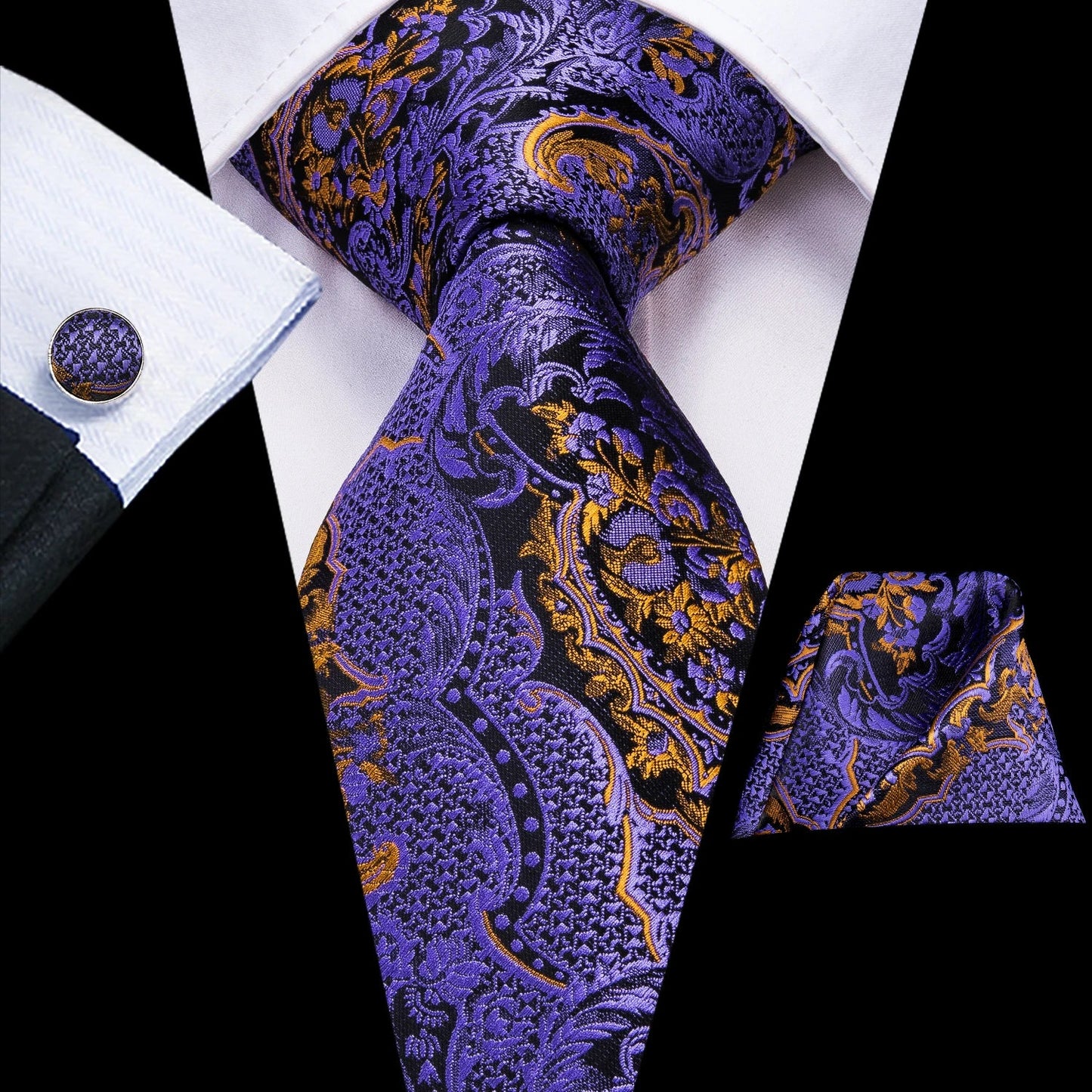Funki Findz | Neckties | Men's Purple Silk Wedding 3Pcs Tie Set