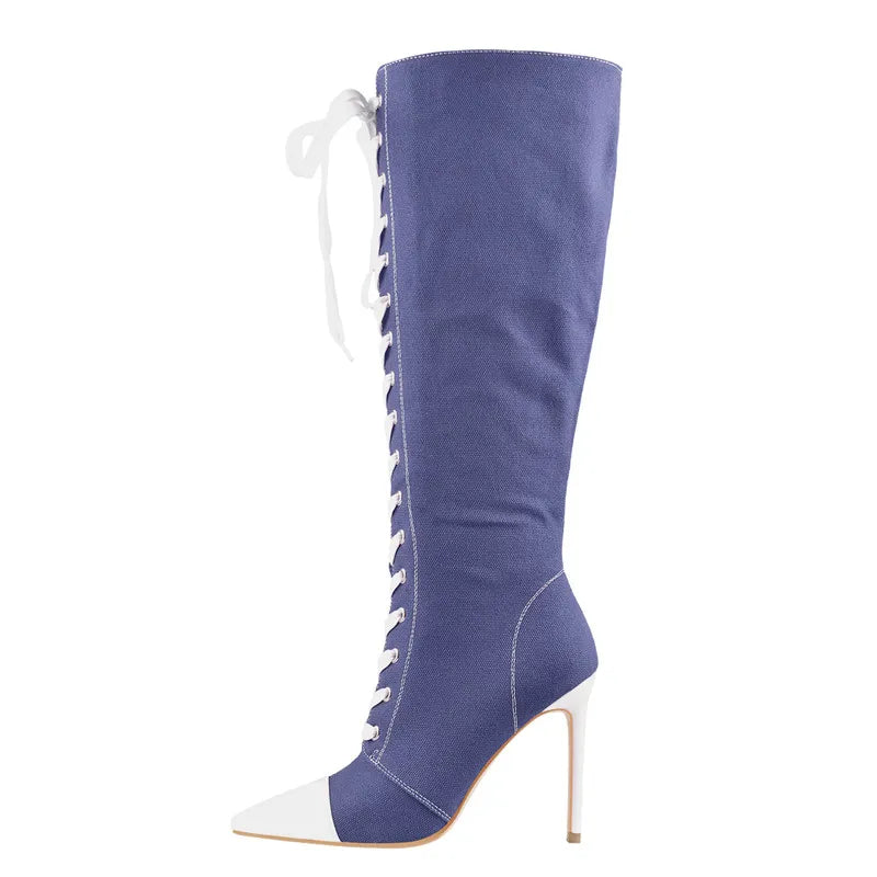 Funki Findz | Boots | Women's Lace Up Canvas Stiletto Boots
