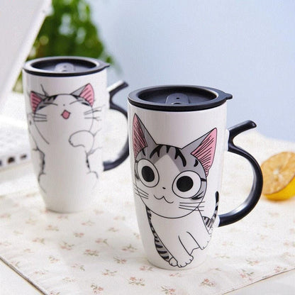 Funki Findz | Mugs | Large Ceramics Cat Mug | Spoon Lid | 20oz