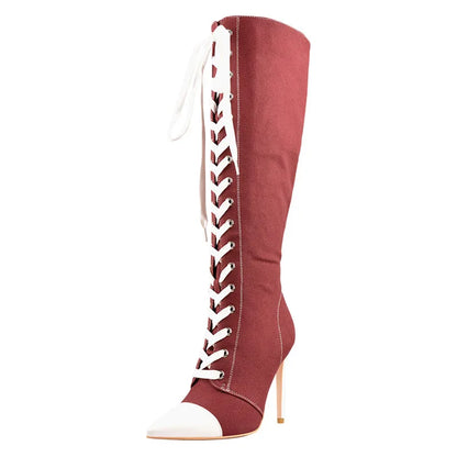 Funki Findz | Boots | Women's Lace Up Canvas Stiletto Boots