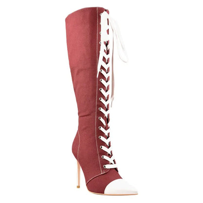 Funki Findz | Boots | Women's Lace Up Canvas Stiletto Boots