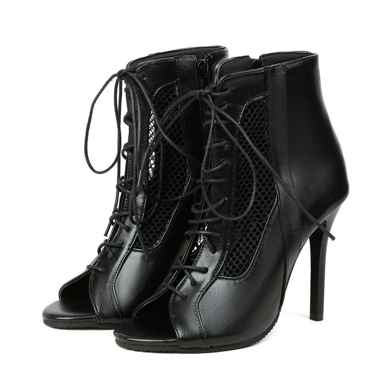 Funki Findz | Boots | Women's Open Toe Lace Up Granny Boots