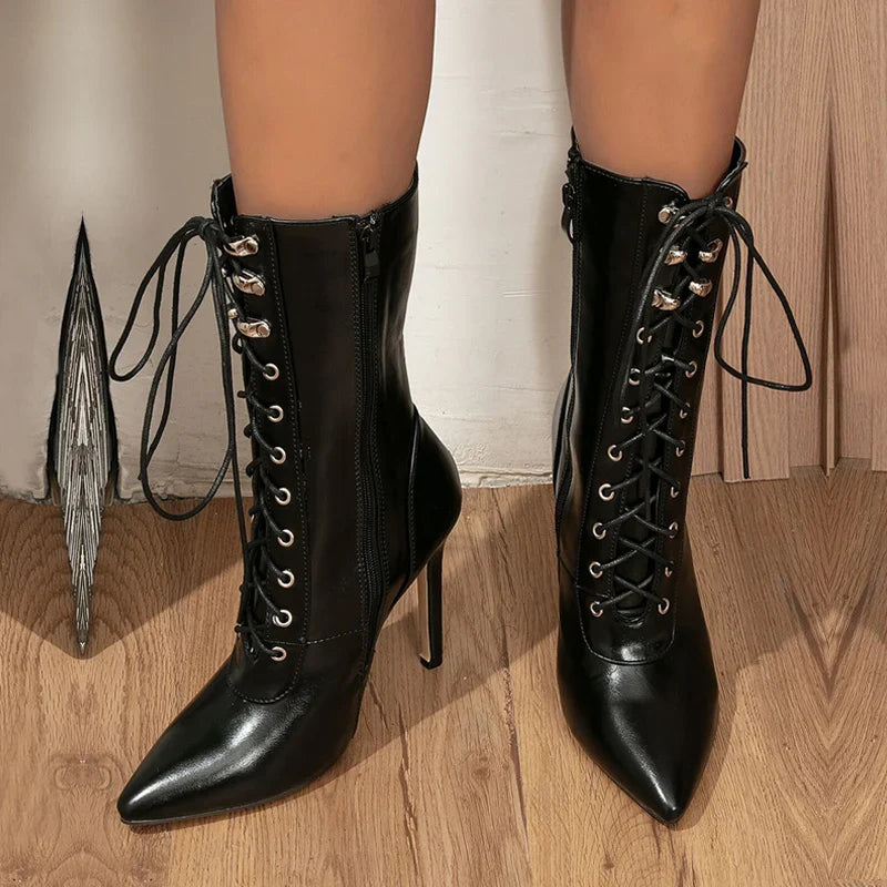 Funki Findz | Boots | Women's Lace Up Stiletto Chelsea Boots
