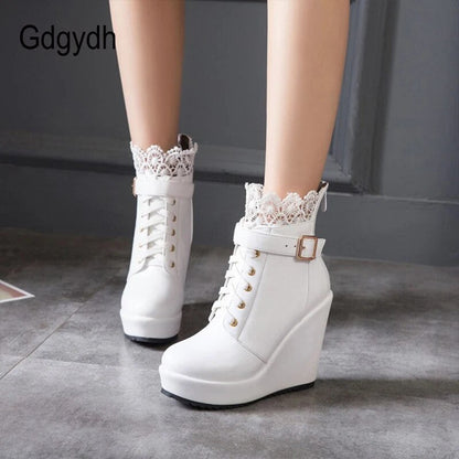 Funki Findz | Boots | Women's High Lace Top Wedge Ankle Boots