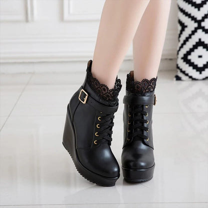 Funki Findz | Boots | Women's High Lace Top Wedge Ankle Boots