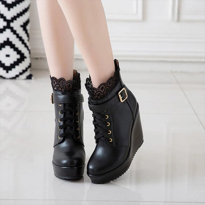 Funki Findz | Boots | Women's High Lace Top Wedge Ankle Boots