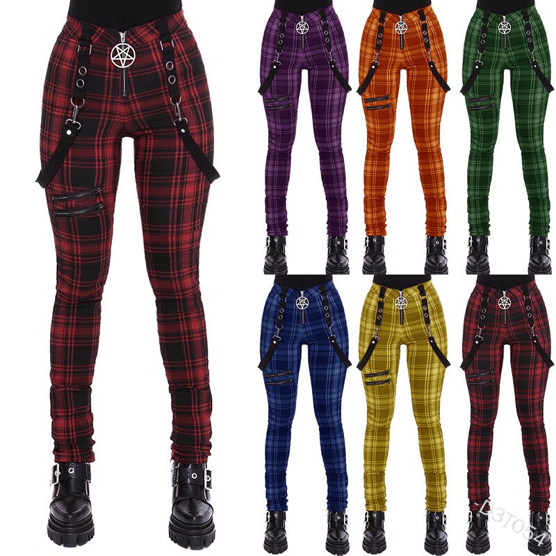 Funki Findz | Pants | Women's Gothic Punk Plaid High Waist Pant