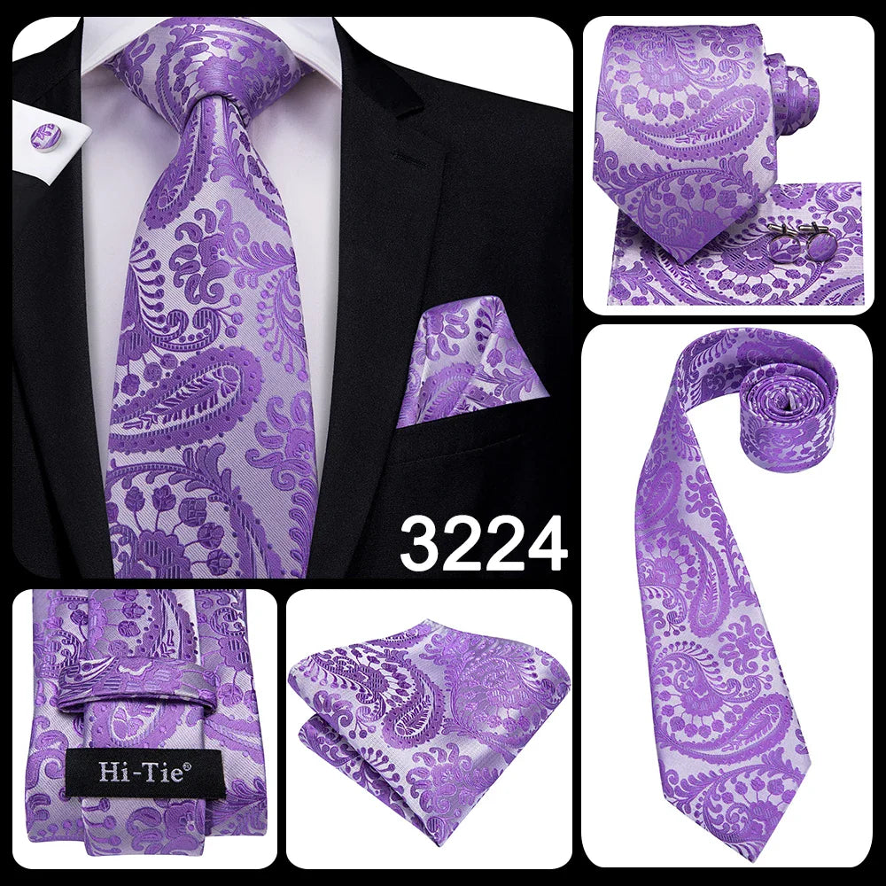 Funki Findz | Neckties | Men's Purple Silk Wedding 3Pcs Tie Set