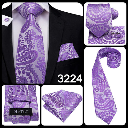 Funki Findz | Neckties | Men's Purple Silk Wedding 3Pcs Tie Set
