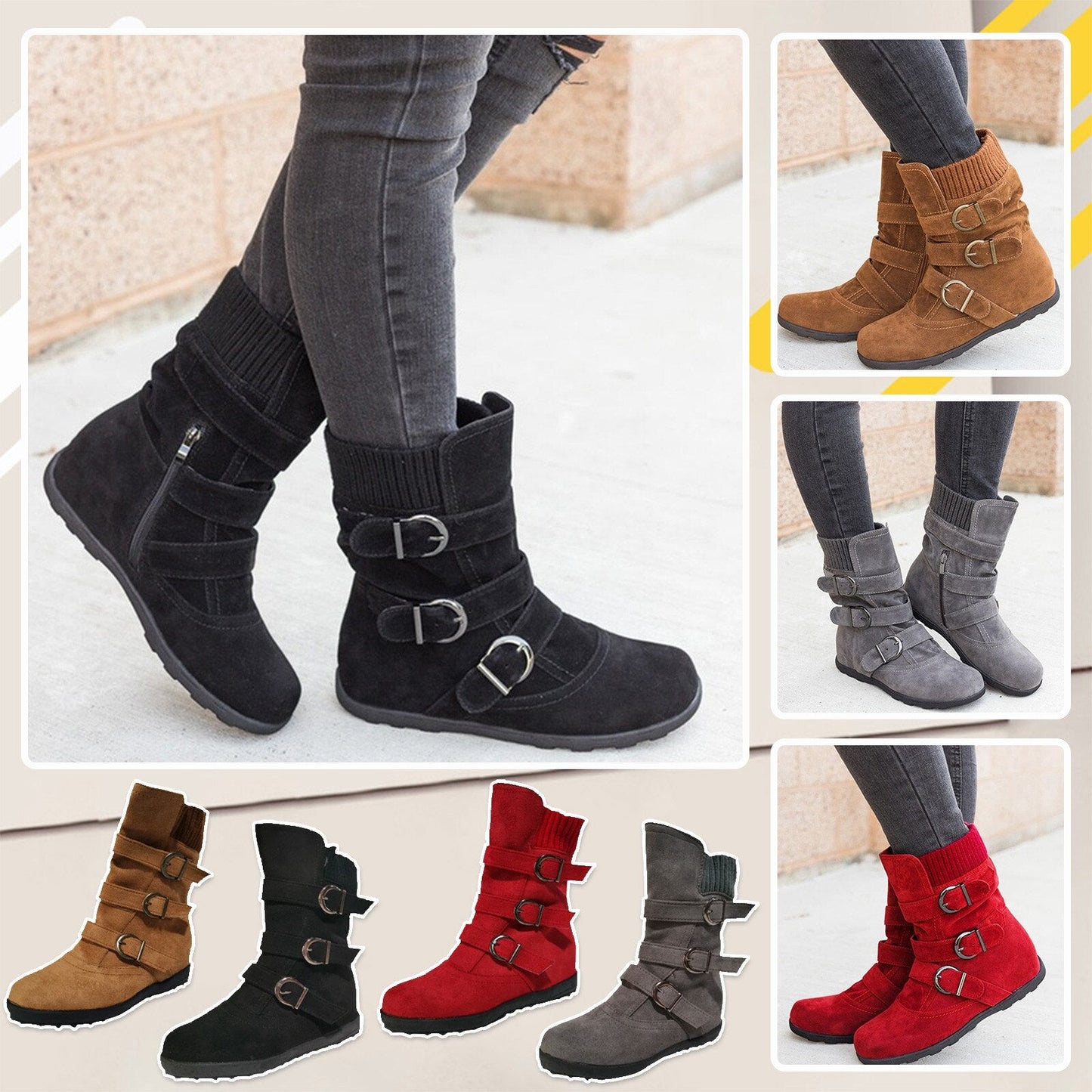 Funki Findz | Boots | Women's Buckled Suede Snow Ankle Boots