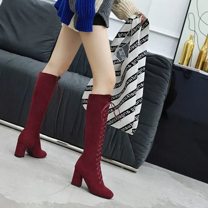 Funki Findz | Boots | Women's Suede Lace Up Knee High Boots
