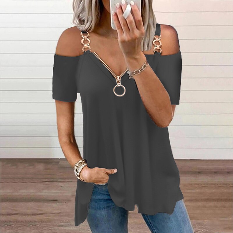 Funki Findz | Shirts | Women's Solid Black Buckle Zipper Shirt