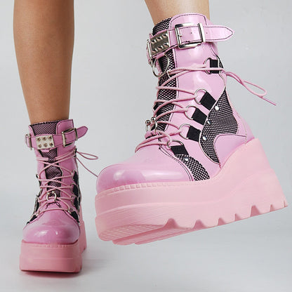 Funki Findz | Boots | Women's Goth Lace Up Platform Wedges