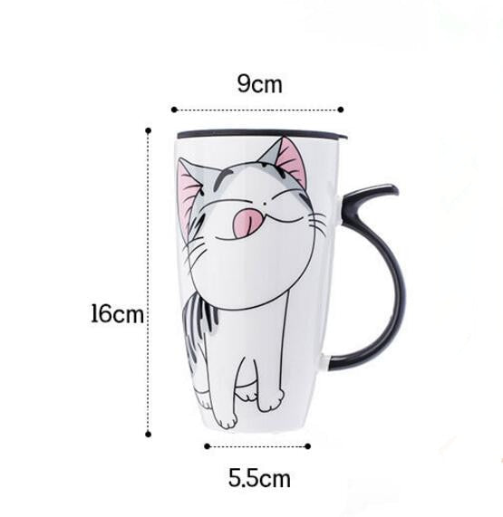 Funki Findz | Mugs | Large Ceramics Cat Mug | Spoon Lid | 20oz