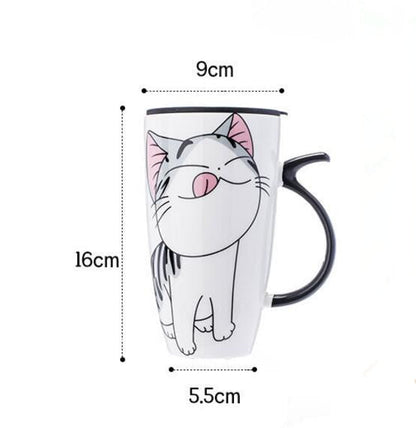 Funki Findz | Mugs | Large Ceramics Cat Mug | Spoon Lid | 20oz